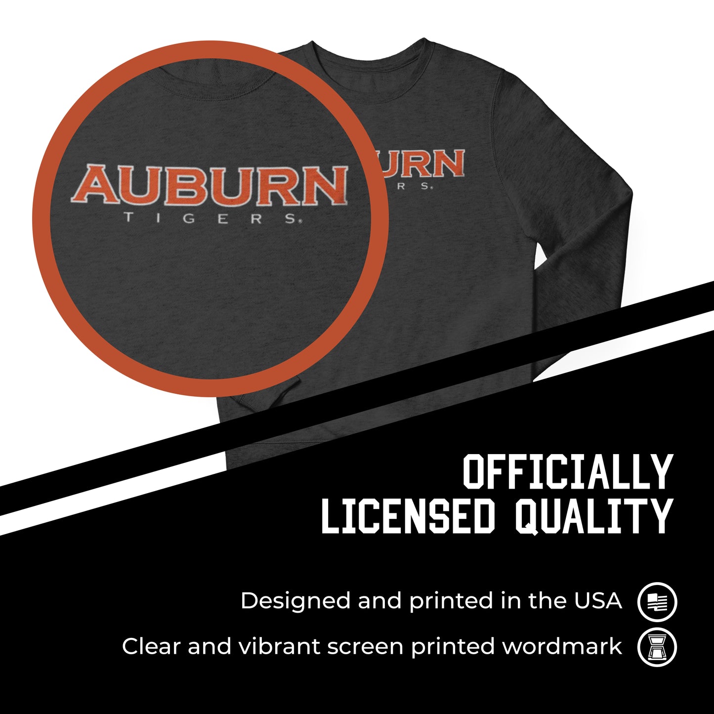 Auburn Tigers NCAA Adult Charcoal Crewneck Fleece Sweatshirt - Charcoal