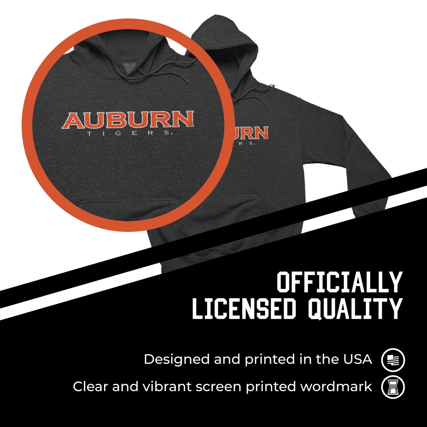 Auburn Tigers NCAA Adult Cotton Blend Charcoal Hooded Sweatshirt - Charcoal