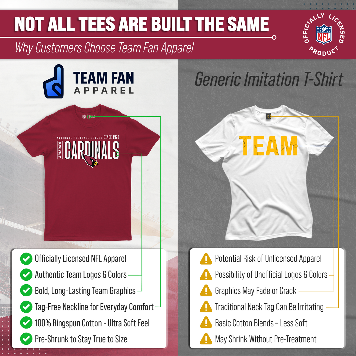 Arizona Cardinals NFL Adult Modern Endzone Tag-Less T-Shirt - Cardinal