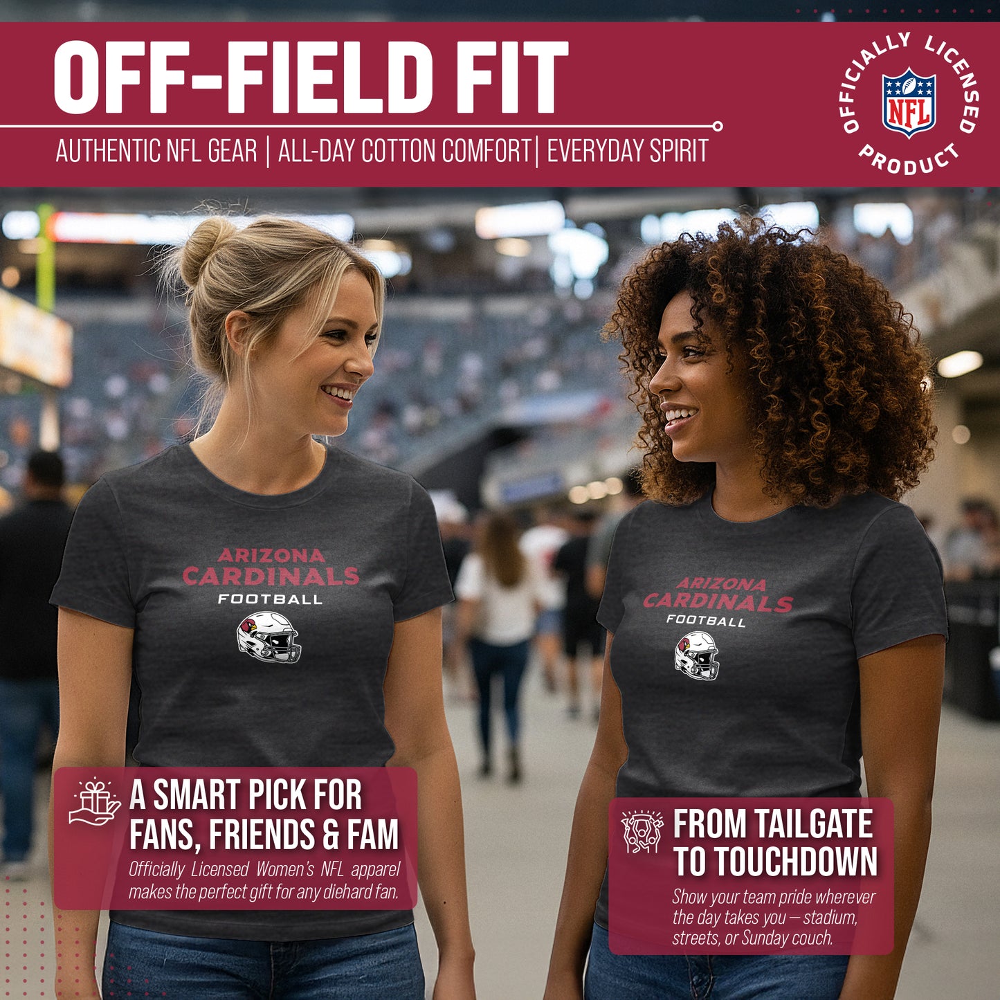 Arizona Cardinals Women's NFL Football Helmet Short Sleeve Tagless T-Shirt - Charcoal