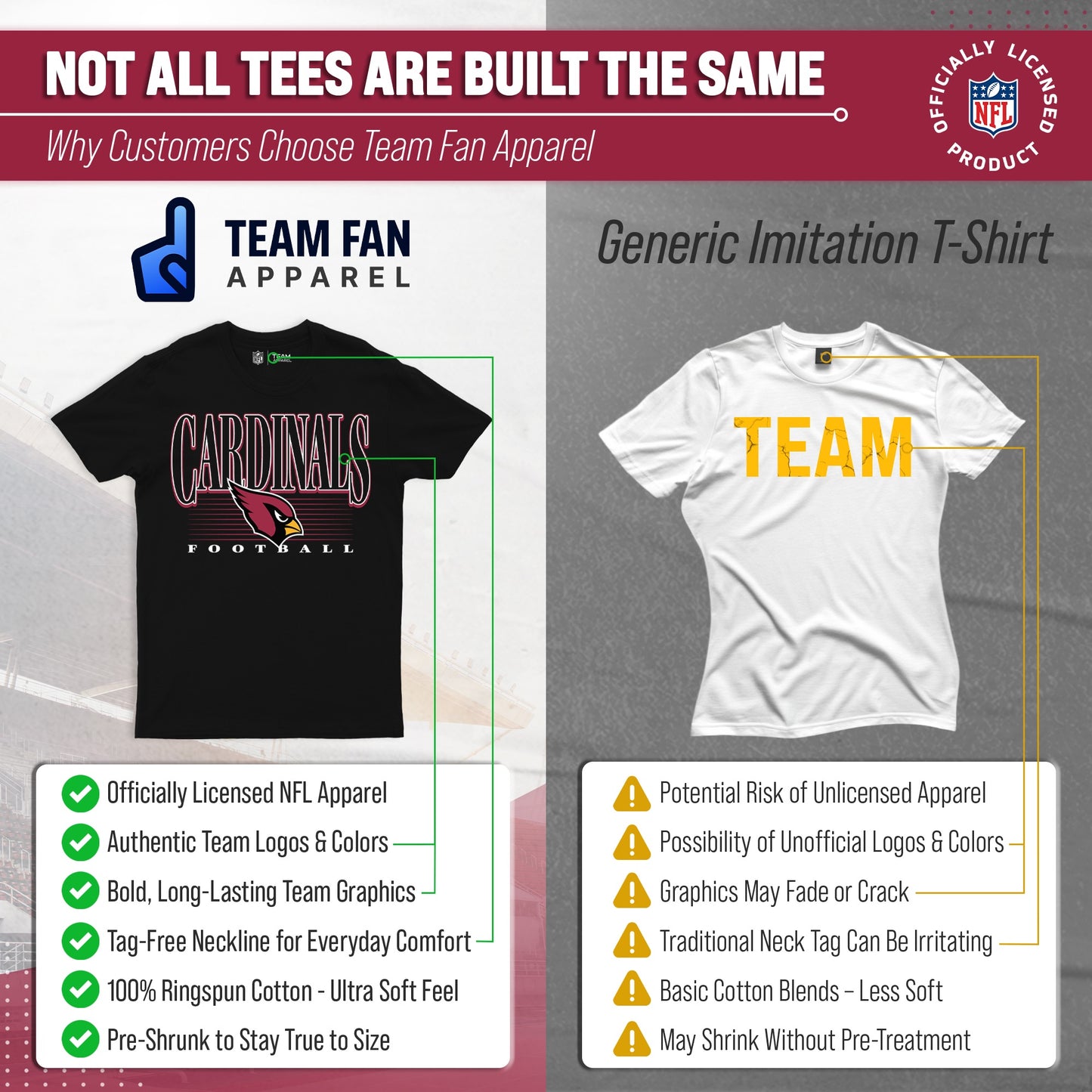 Arizona Cardinals NFL Adult Overtime Blueprint Tag-Less T-Shirt - Black