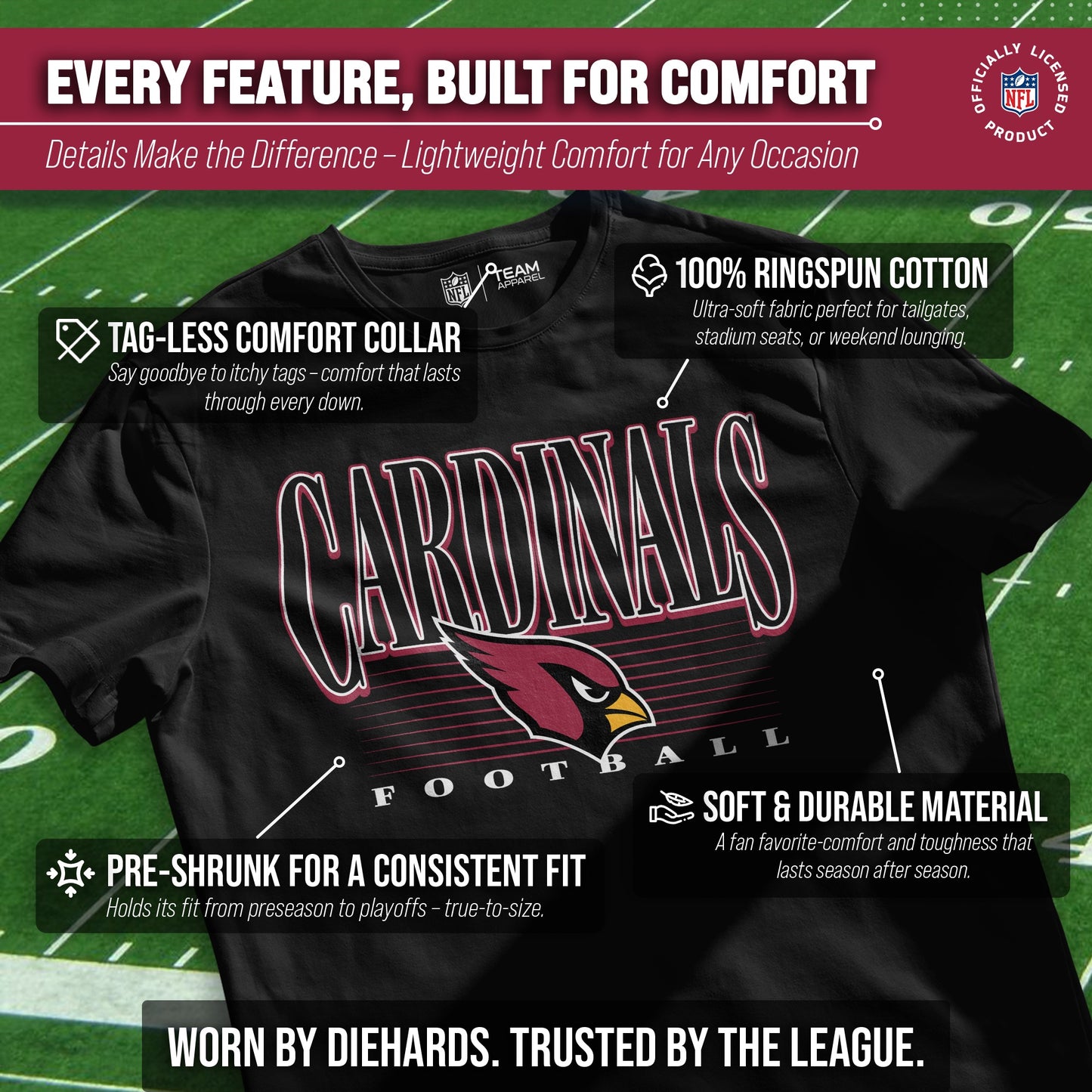 Arizona Cardinals NFL Adult Overtime Blueprint Tag-Less T-Shirt - Black