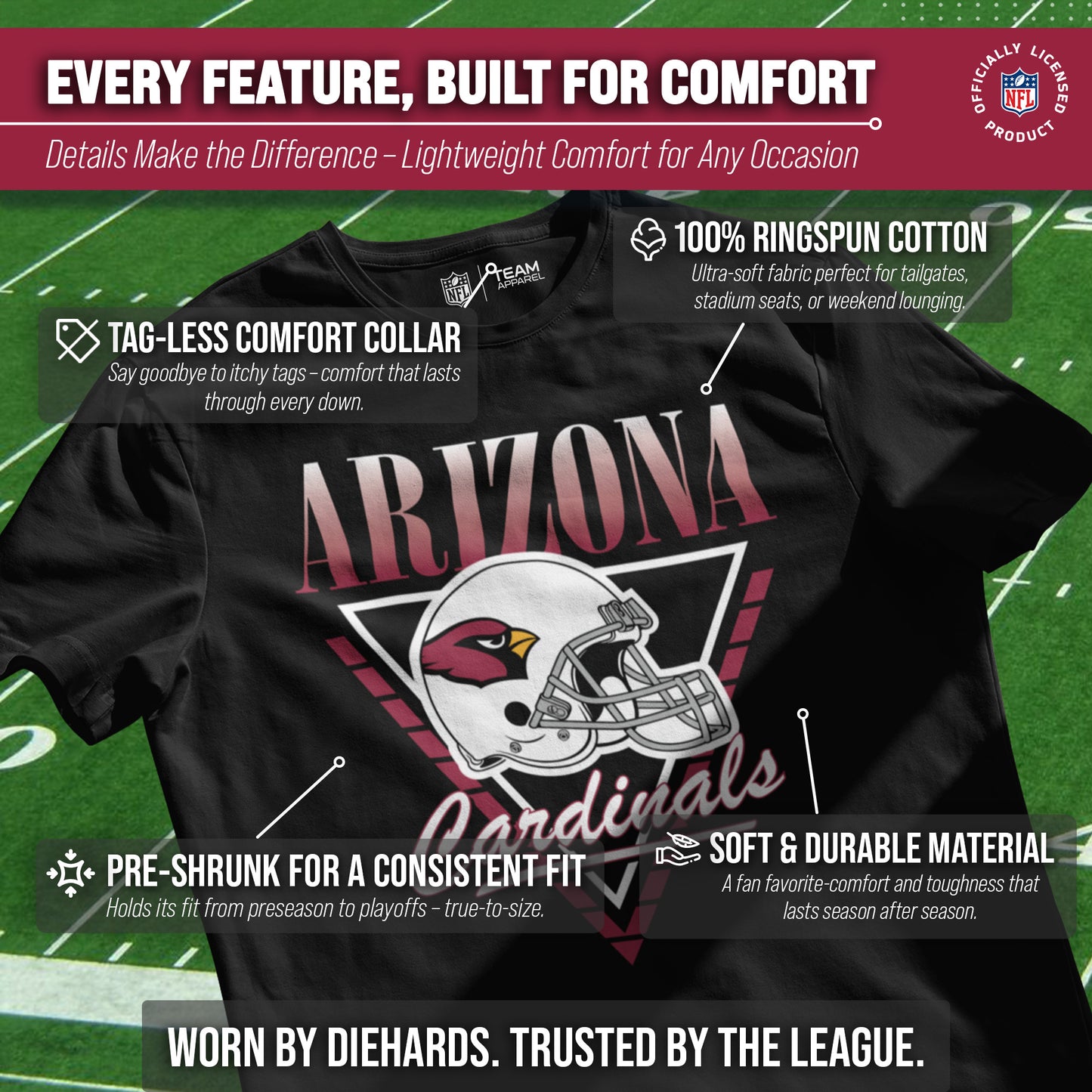 Arizona Cardinals NFL Adult Retro Triangle Unisex T-Shirt - Black