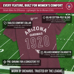 Arizona Cardinals NFL Womens Big Date Tag-Less T-Shirt - Maroon Heather