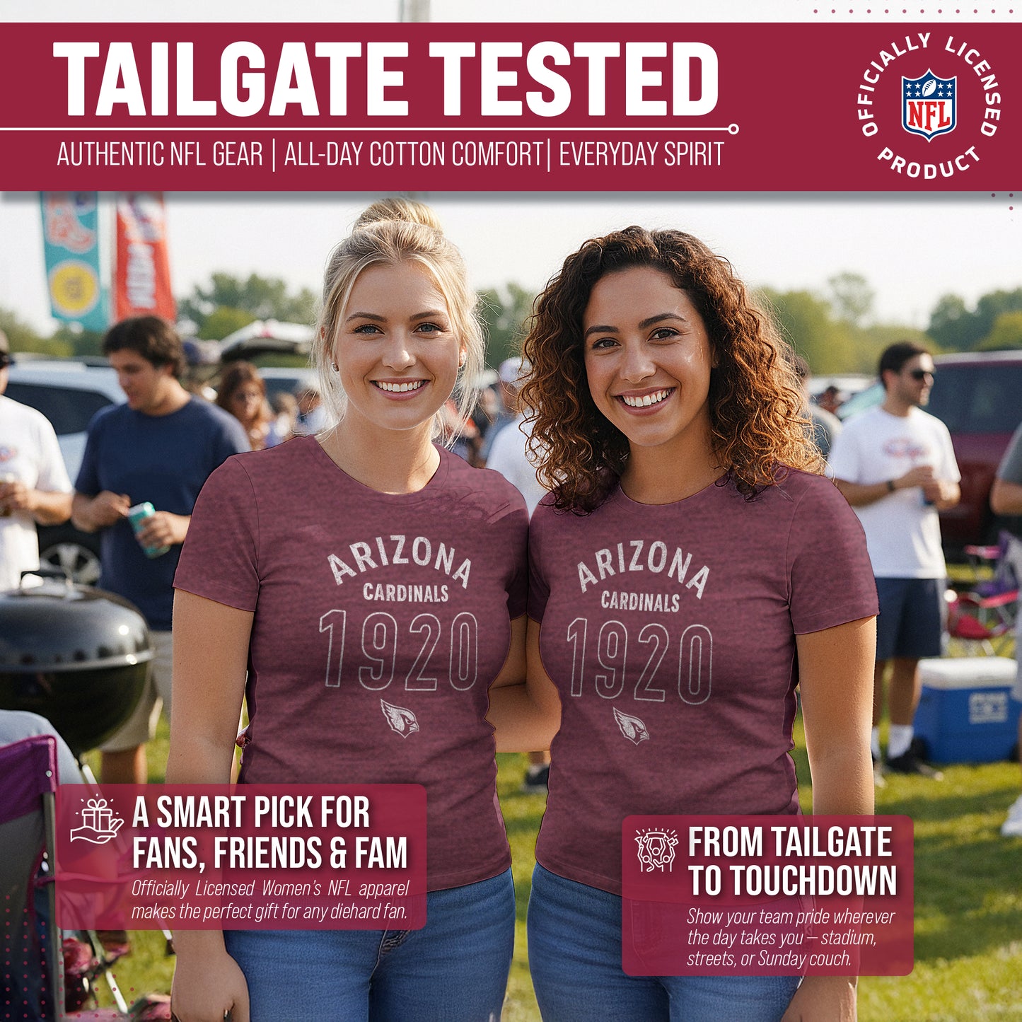 Arizona Cardinals NFL Womens Big Date Tag-Less T-Shirt - Maroon Heather