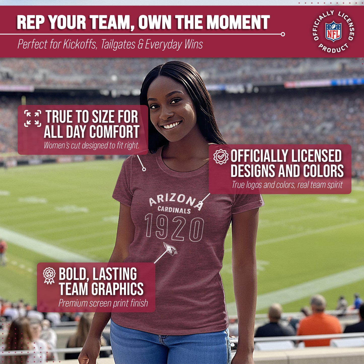 Arizona Cardinals NFL Womens Big Date Tag-Less T-Shirt - Maroon Heather