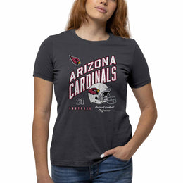 Arizona Cardinals NFL Womens Distressed Helmet Tag-Less Soft T-Shirt - Heather Charcoal