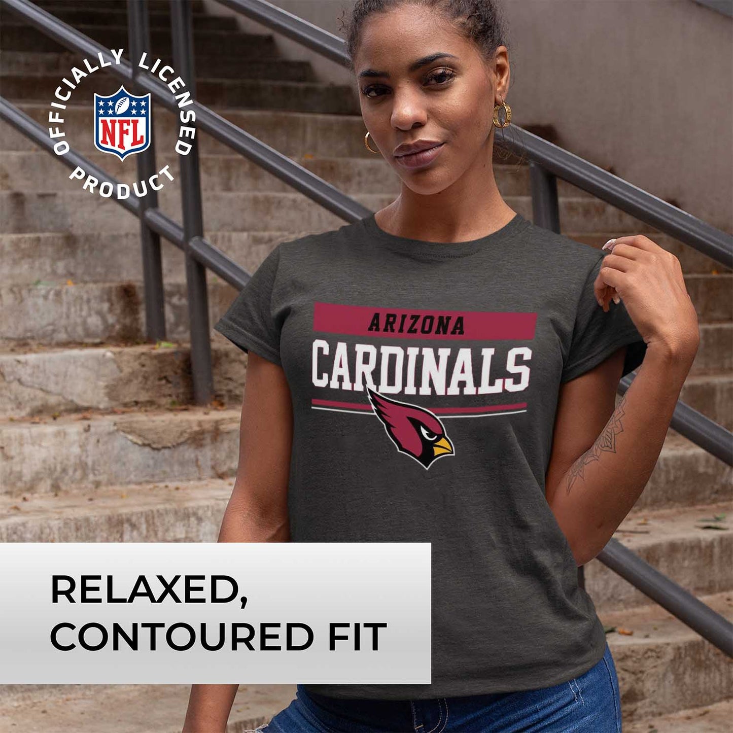 Arizona Cardinals NFL Women's Team Block Plus Sized Relaxed Fit T-Shirt - Charcoal