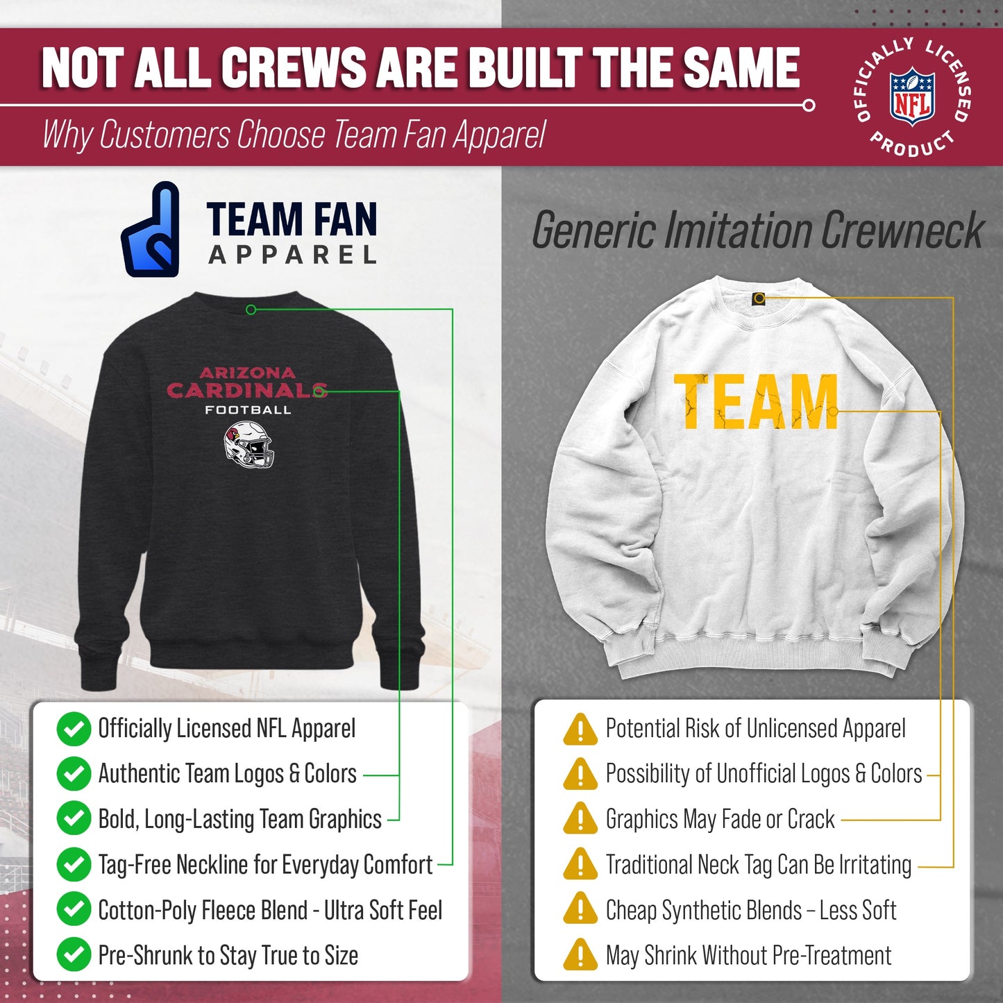 Arizona Cardinals Adult NFL Football Helmet Heather Crewneck Sweatshirt - Charcoal