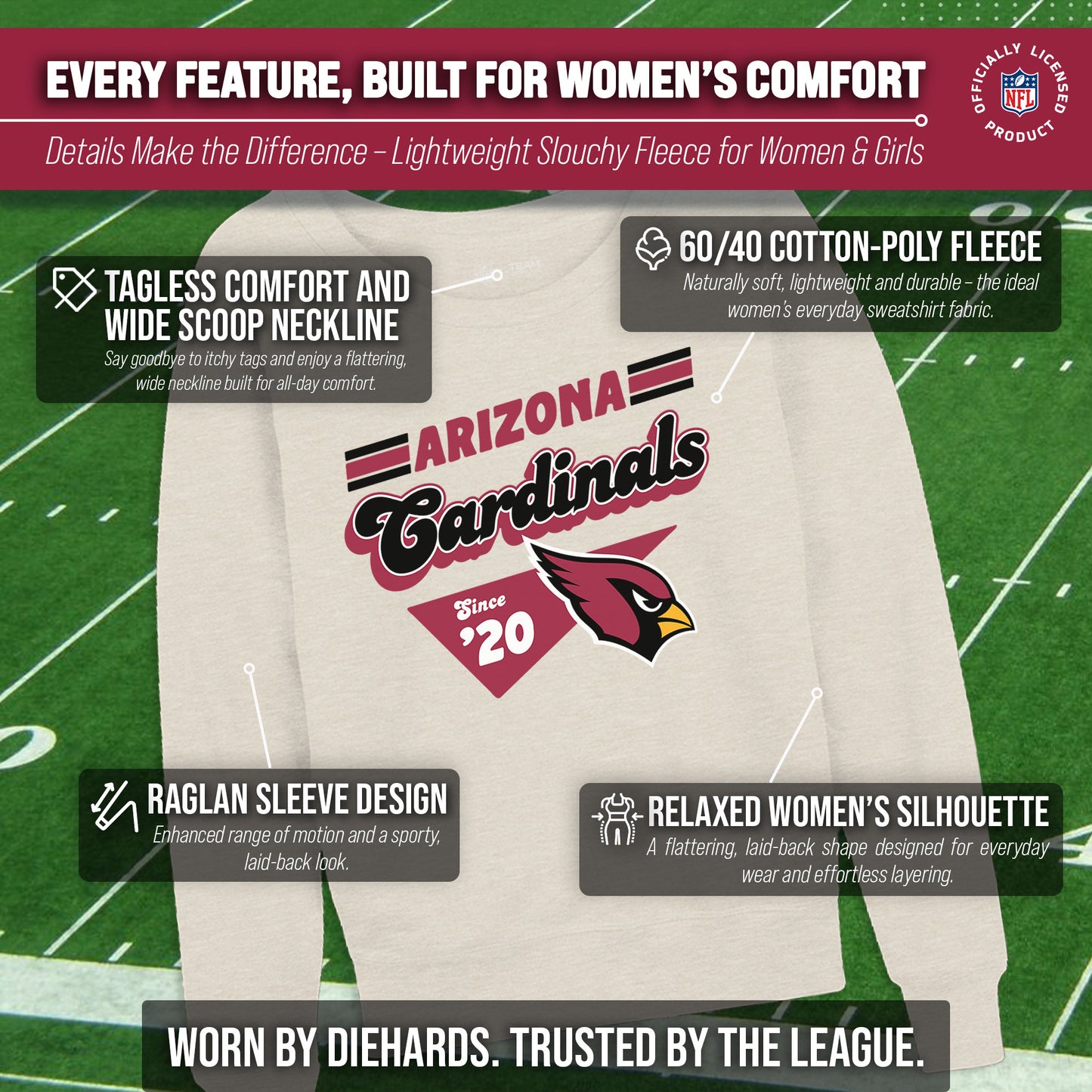 Arizona Cardinals NFL Womens Vintage Charm French Terry Slouchy Top - Birch