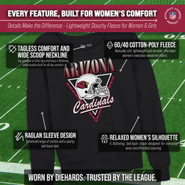 Arizona Cardinals NFL Womens Retro Triangle French Terry Slouchy Top- Raglan Sleeves - Heather Charcoal