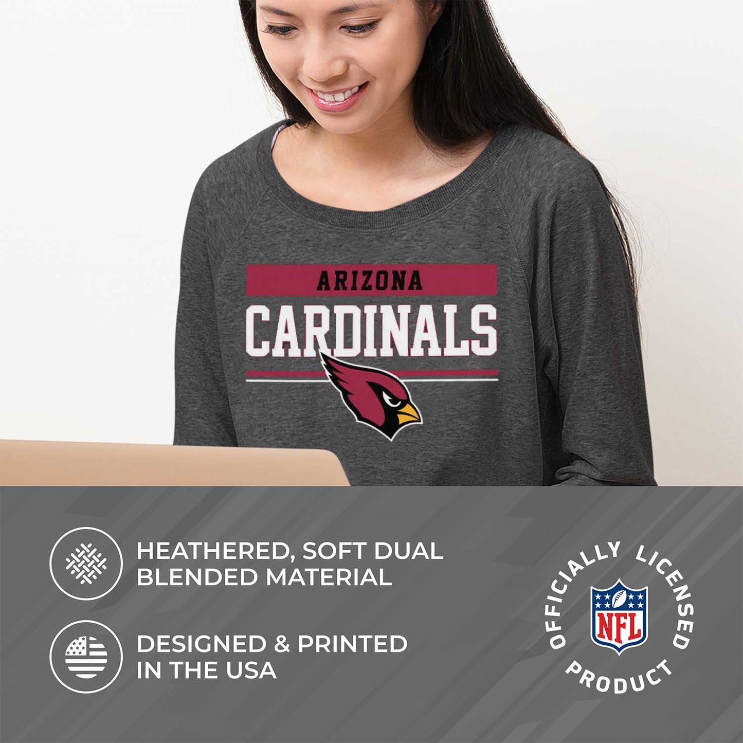Arizona Cardinals NFL Womens Team Block French Terry Slouchy Top - Charcoal