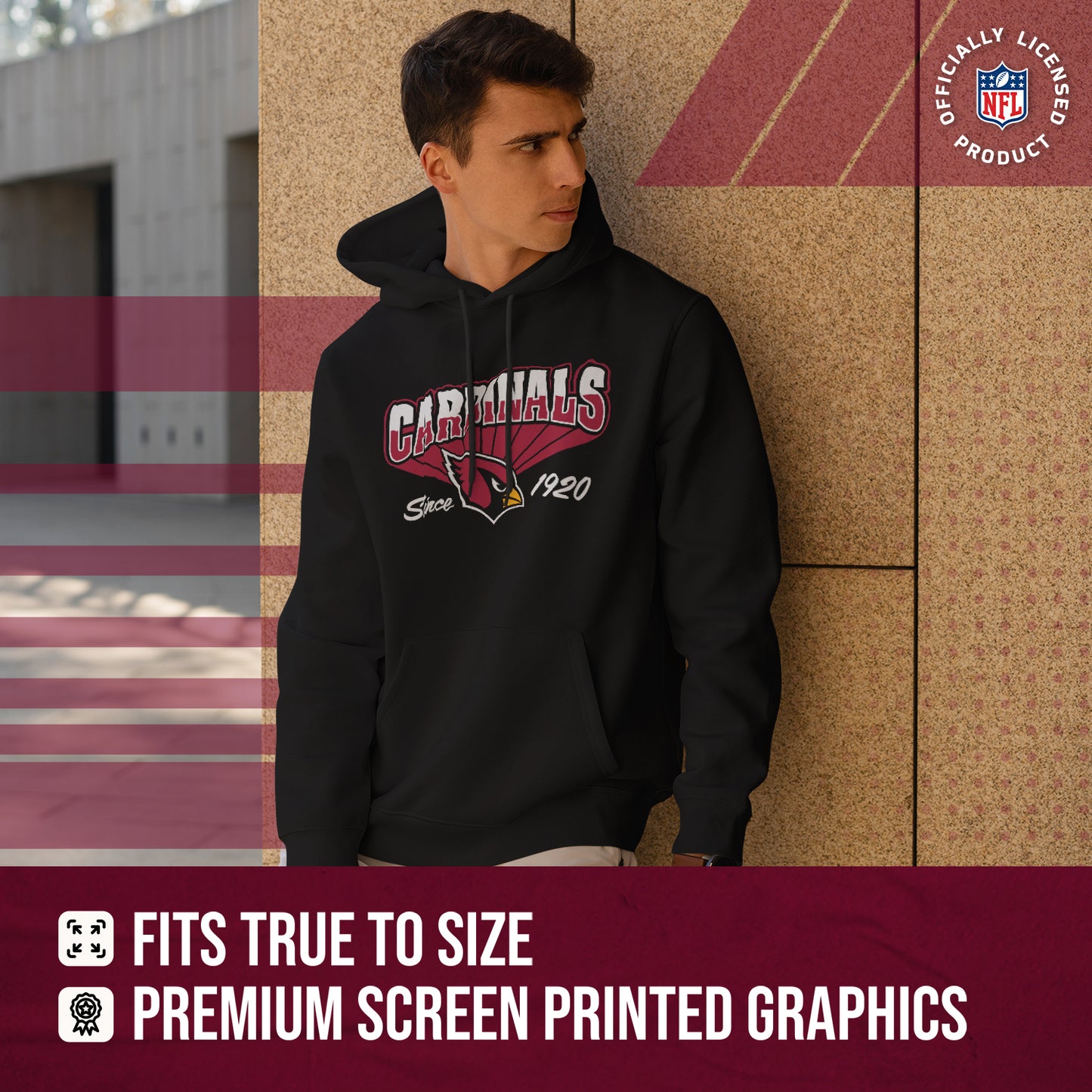 Arizona Cardinals NFL Adult Unisex Vintage Block Ultra Soft Fleece Hooded Sweatshirt - Black