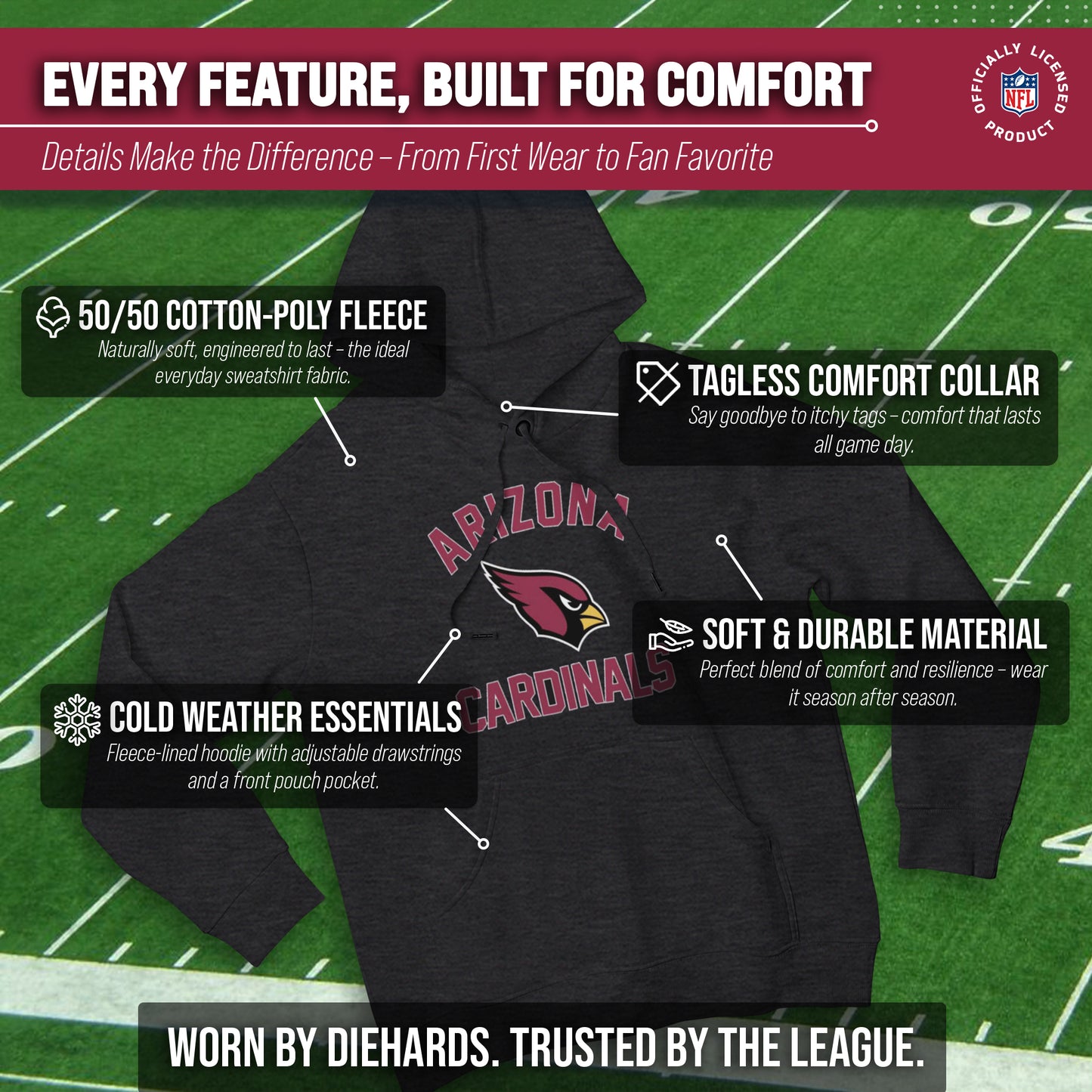 Arizona Cardinals Team Fan Apparel NFL  Gameday Hoodie - Charcoal