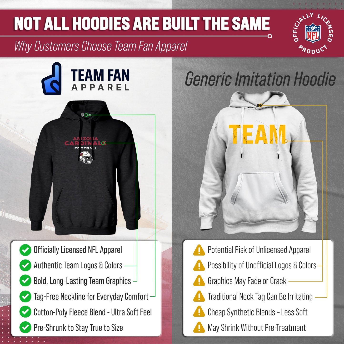 Arizona Cardinals Adult NFL Football Helmet Heather Hooded Sweatshirt  - Charcoal