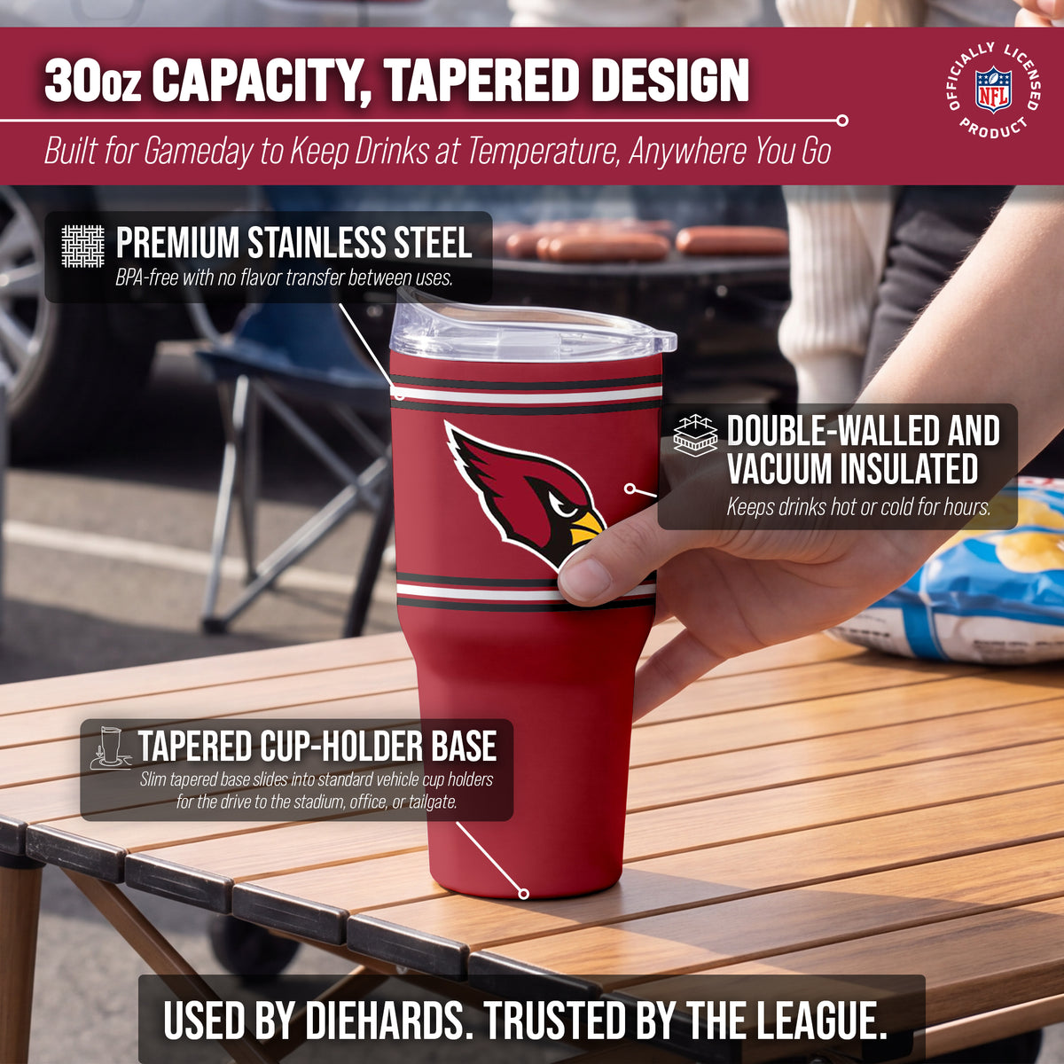 Arizona Cardinals  30 oz Stripe Powder Coat Tumbler | NFL Stainless - Cardinal