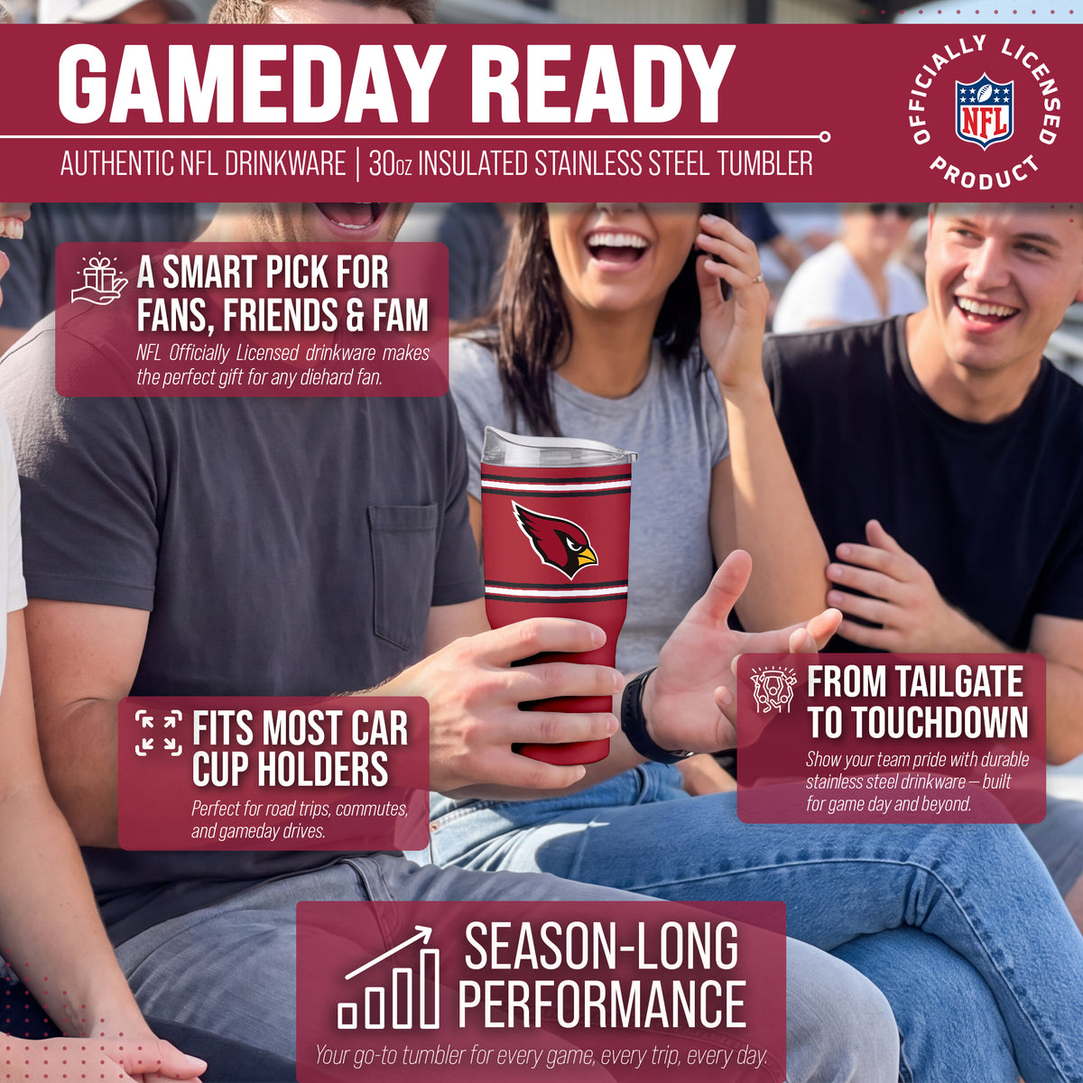 Arizona Cardinals  30 oz Stripe Powder Coat Tumbler | NFL Stainless - Cardinal