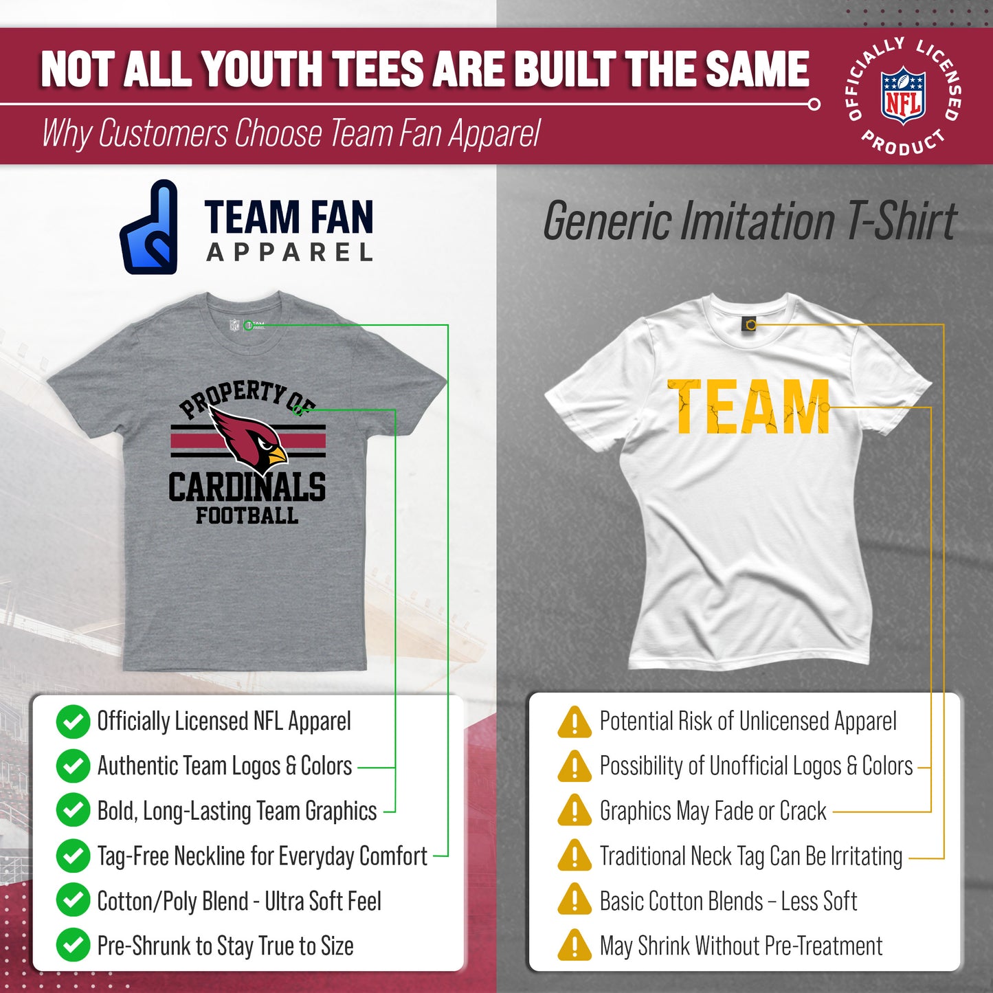 Arizona Cardinals NFL Youth Property Of Short Sleeve Lightweight T Shirt - Sport Gray