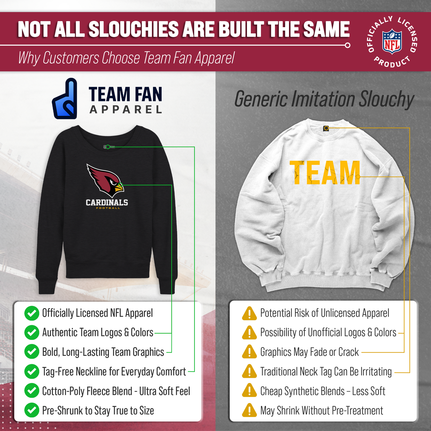 Arizona Cardinals NFL Womens Ultimate Fan French Terry Slouchy Top- Raglan Sleeves - Charcoal