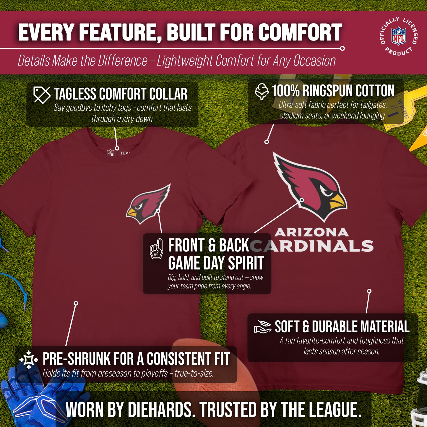 Arizona Cardinals NFL Pro Football Final Countdown Adult Cotton-Poly Short Sleeved T-Shirt For Men & Women - Cardinal