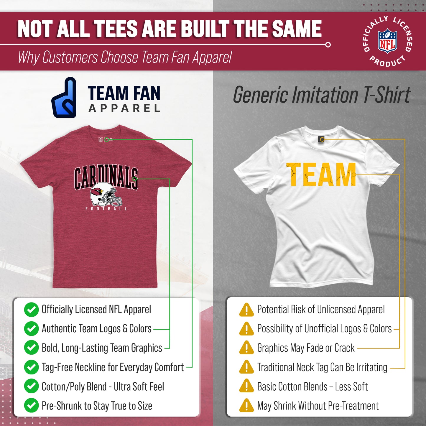 Arizona Cardinals NFL Adult All Star Heather Tag-Less T-Shirt - Red Heather