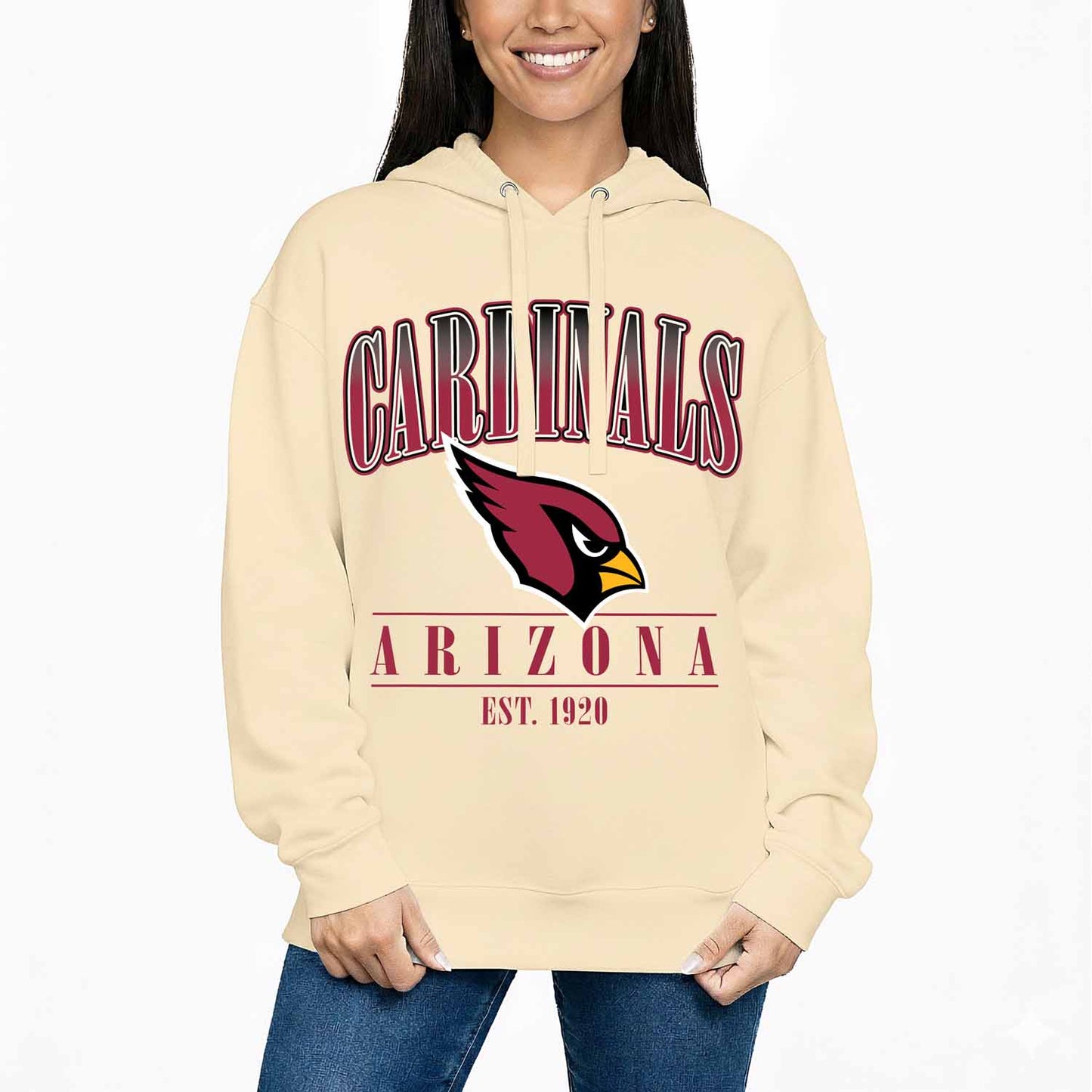 Arizona Cardinals Ladies NFL Starstruck Fleece Pullover Hooded Sweatshirt - Cream
