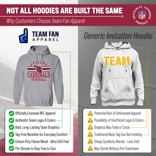 Arizona Cardinals NFL Team Stripe Hooded Sweatshirt- Soft Pullover Sports Hoodie For Men & Women - Sport Gray