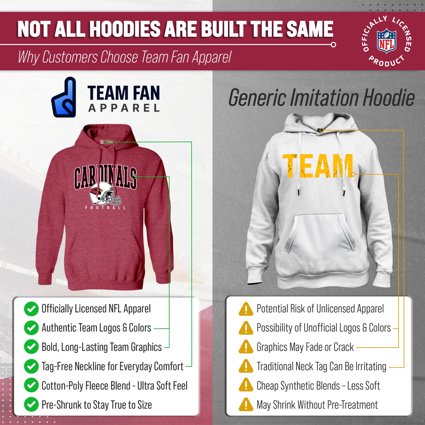 Arizona Cardinals NFL Adult Unisex All Star Soft Fleece Hooded Sweatshirt - Red Heather