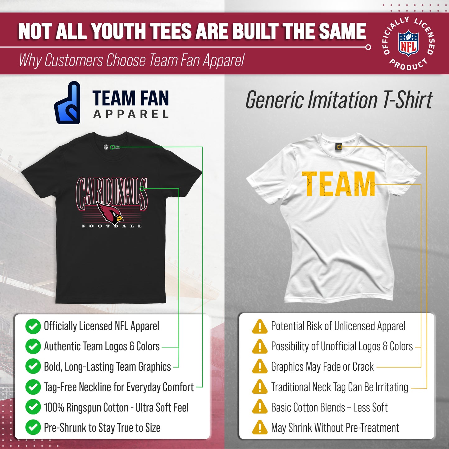 Arizona Cardinals NFL Youth Overtime Blueprint Football T-Shirt Unisex Tag Free Comfortable - Black
