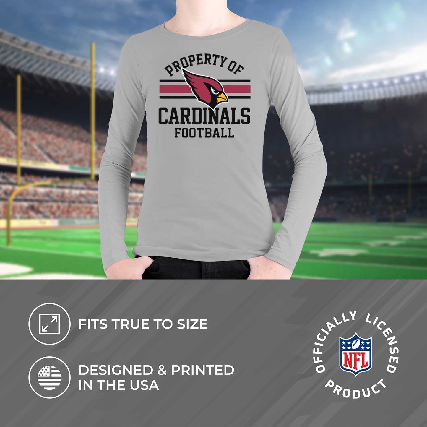 Arizona Cardinals NFL Youth Property Of Long Sleeve Lightweight T Shirt - Sport Gray