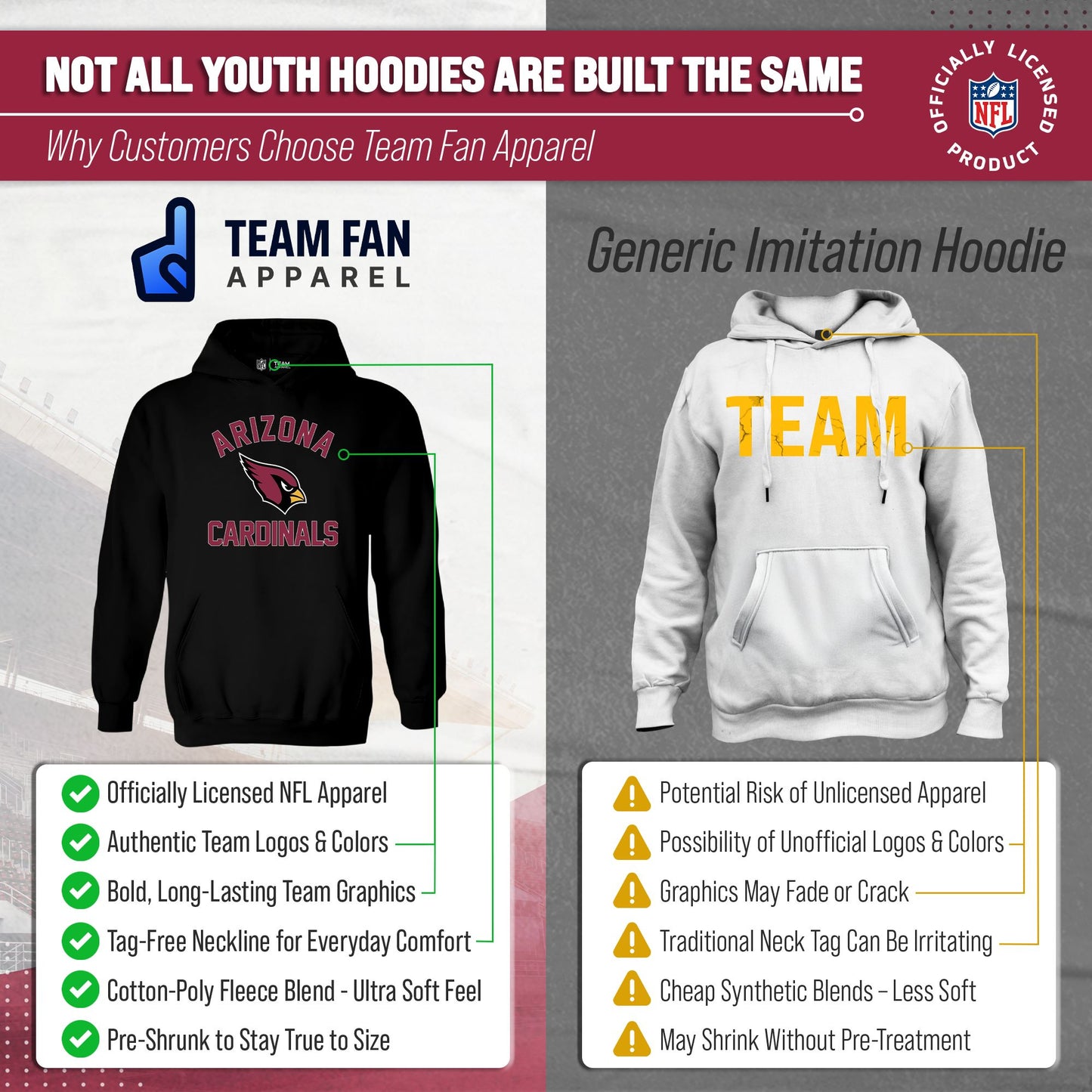 Arizona Cardinals NFL Youth Gameday Hooded Sweatshirt - Black
