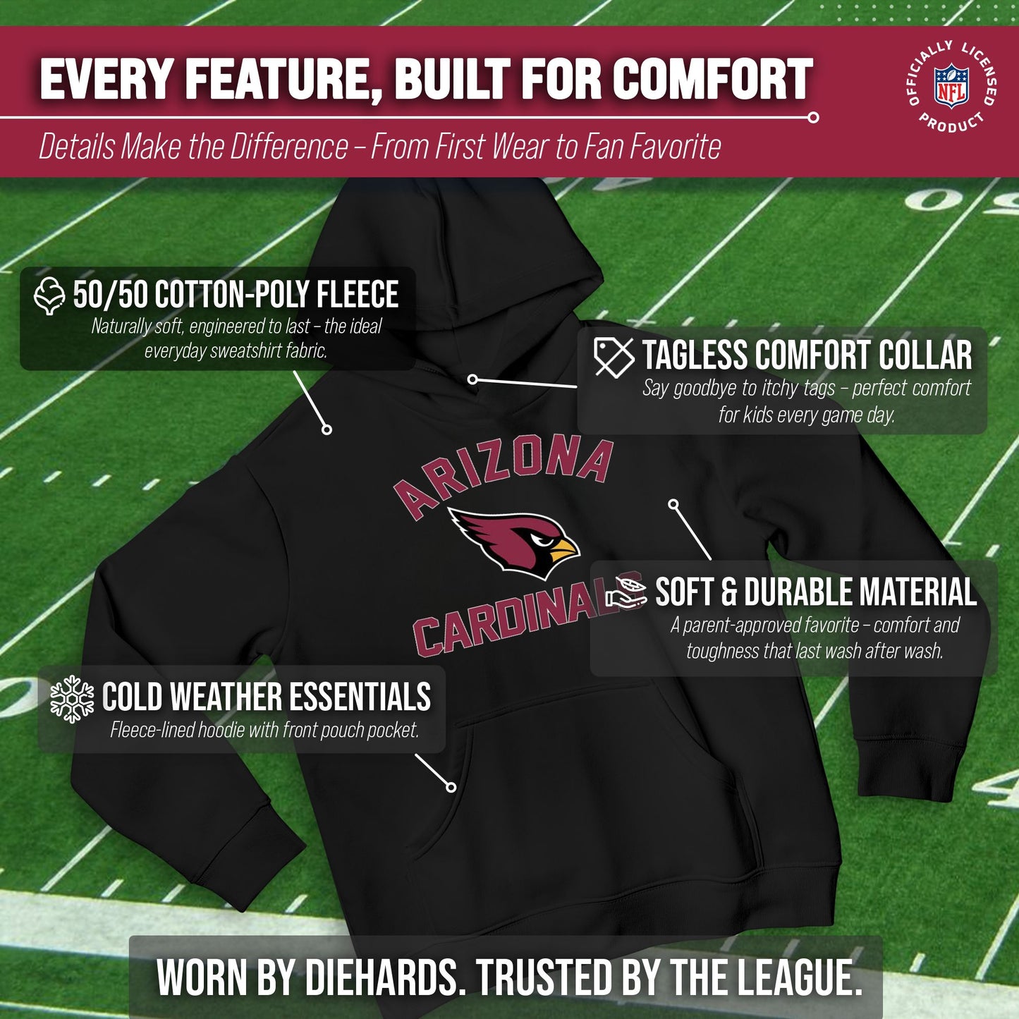 Arizona Cardinals NFL Youth Gameday Hooded Sweatshirt - Black