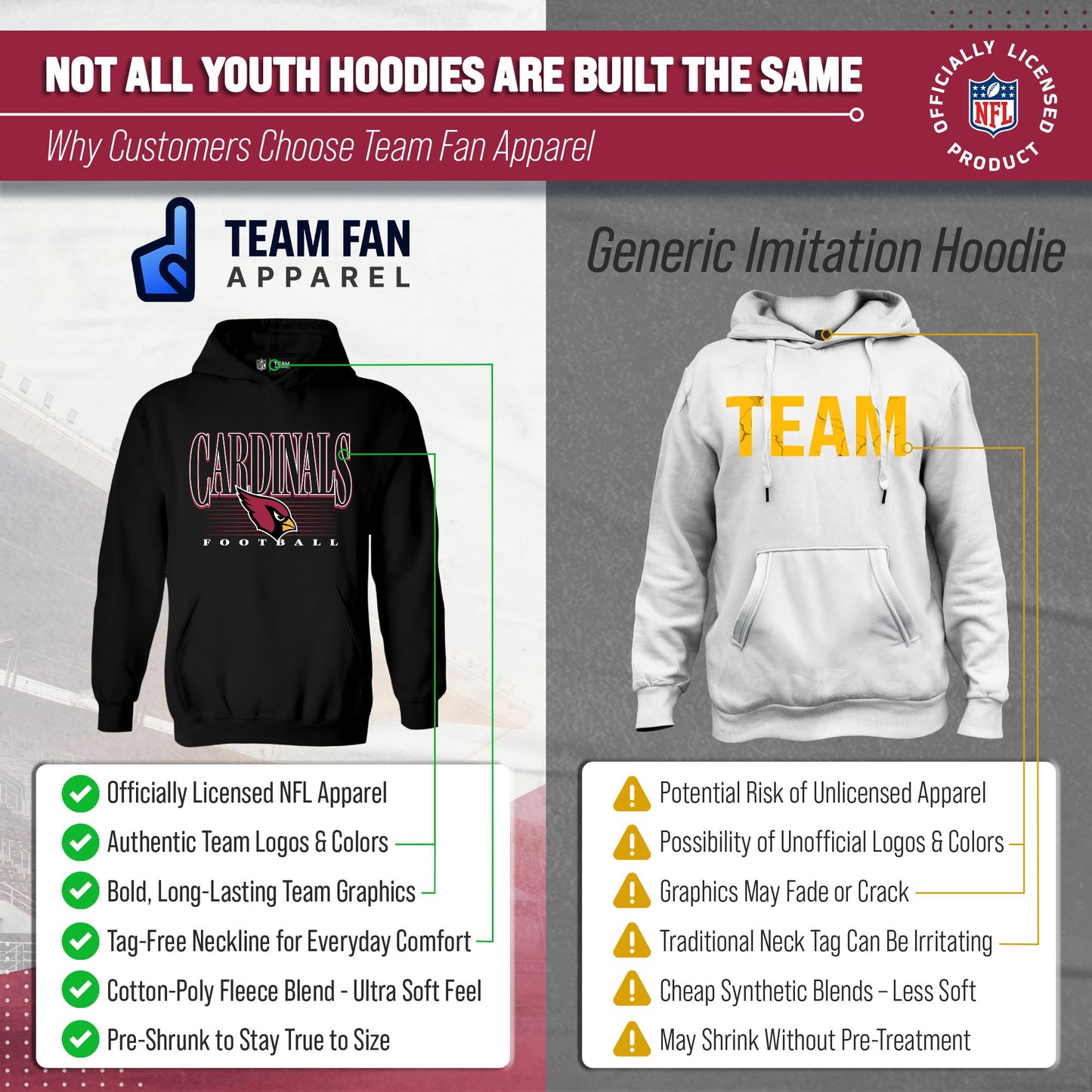 Arizona Cardinals NFL Youth Overtime Blueprint Football Fleece Hooded Sweatshirt - Black