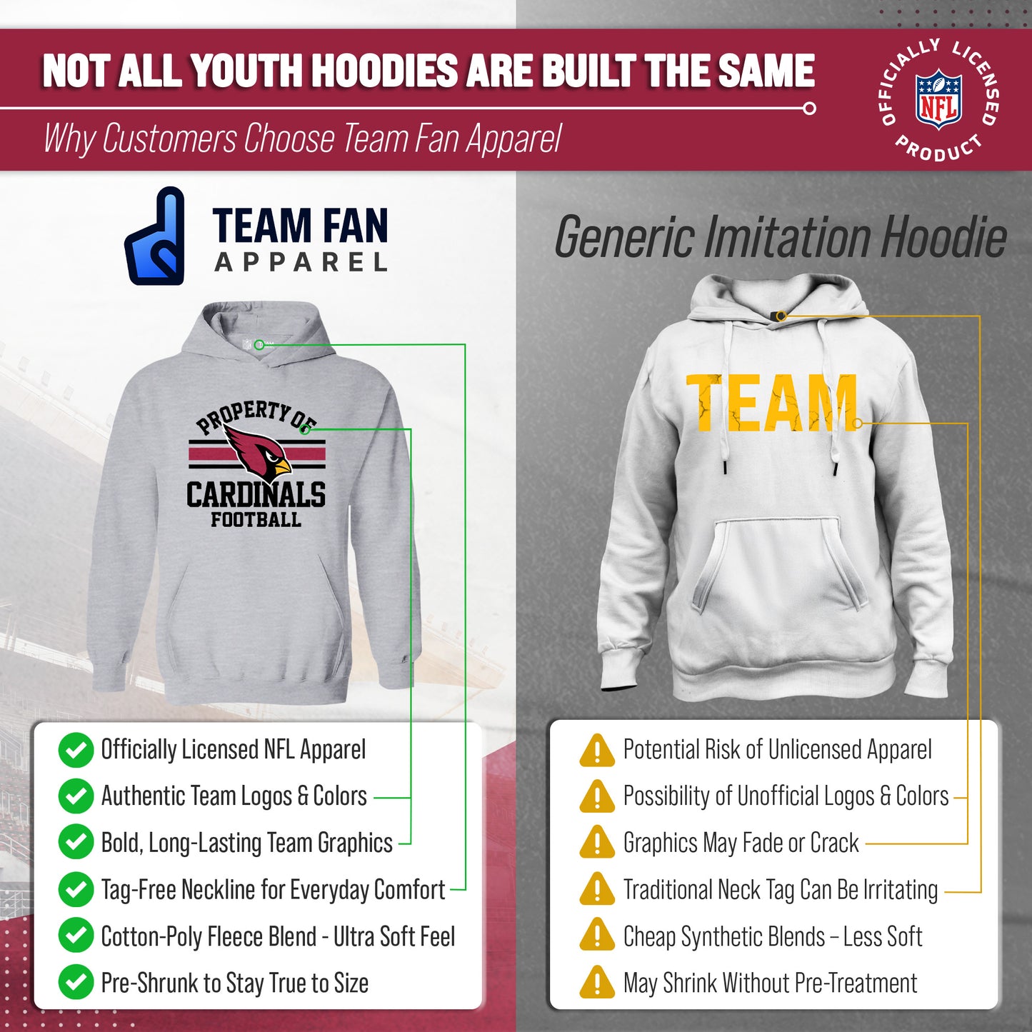 Arizona Cardinals NFL Youth Property Of Hooded Sweatshirt - Sport Gray