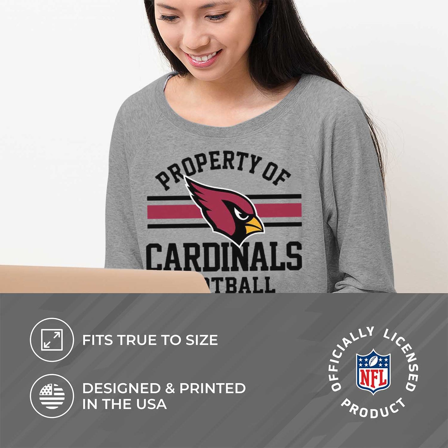 Arizona Cardinals NFL Womens Plus Size Property of Lightweight Crew Neck - Sport Gray