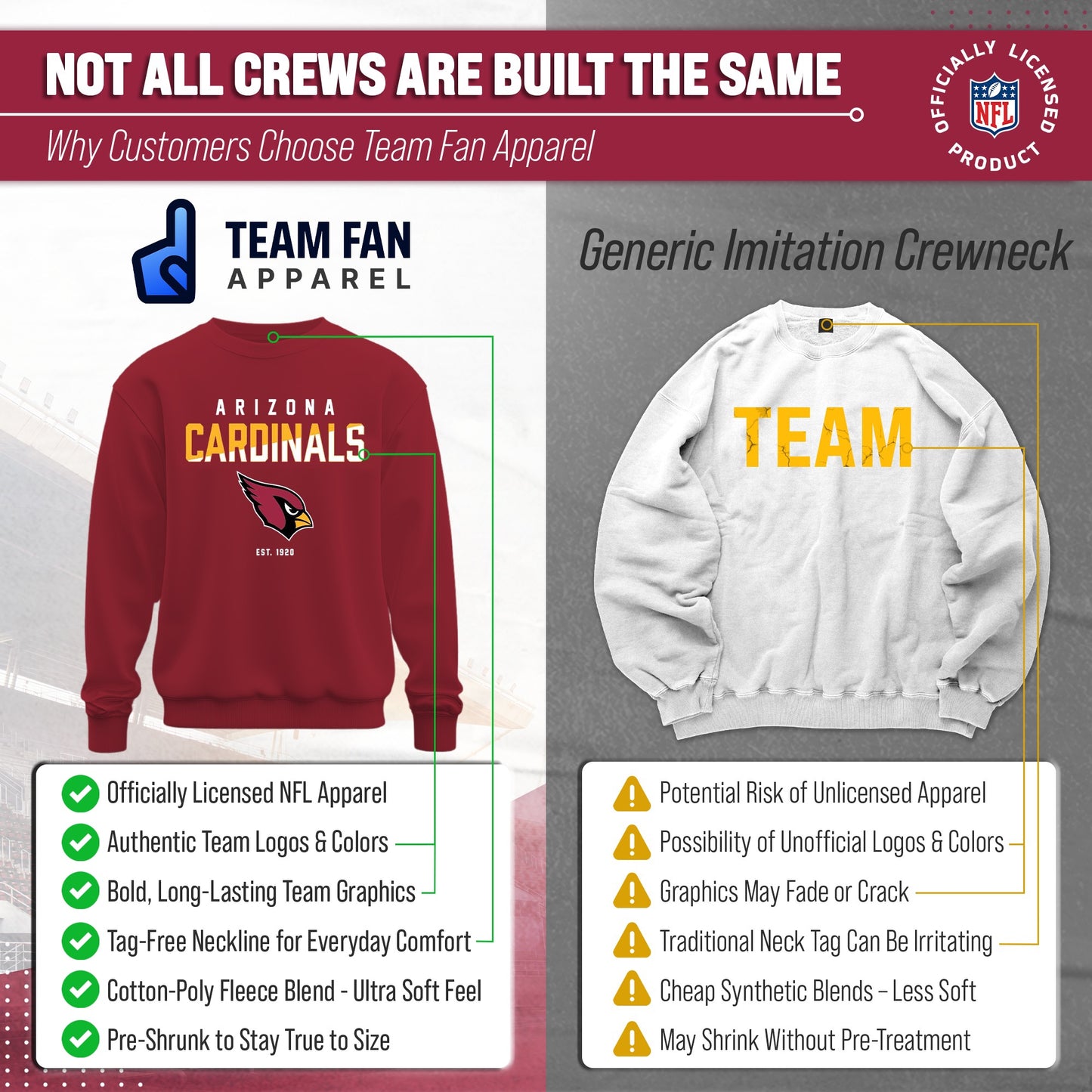 Arizona Cardinals NFL Color Block Fleece Crewneck - Cardinal
