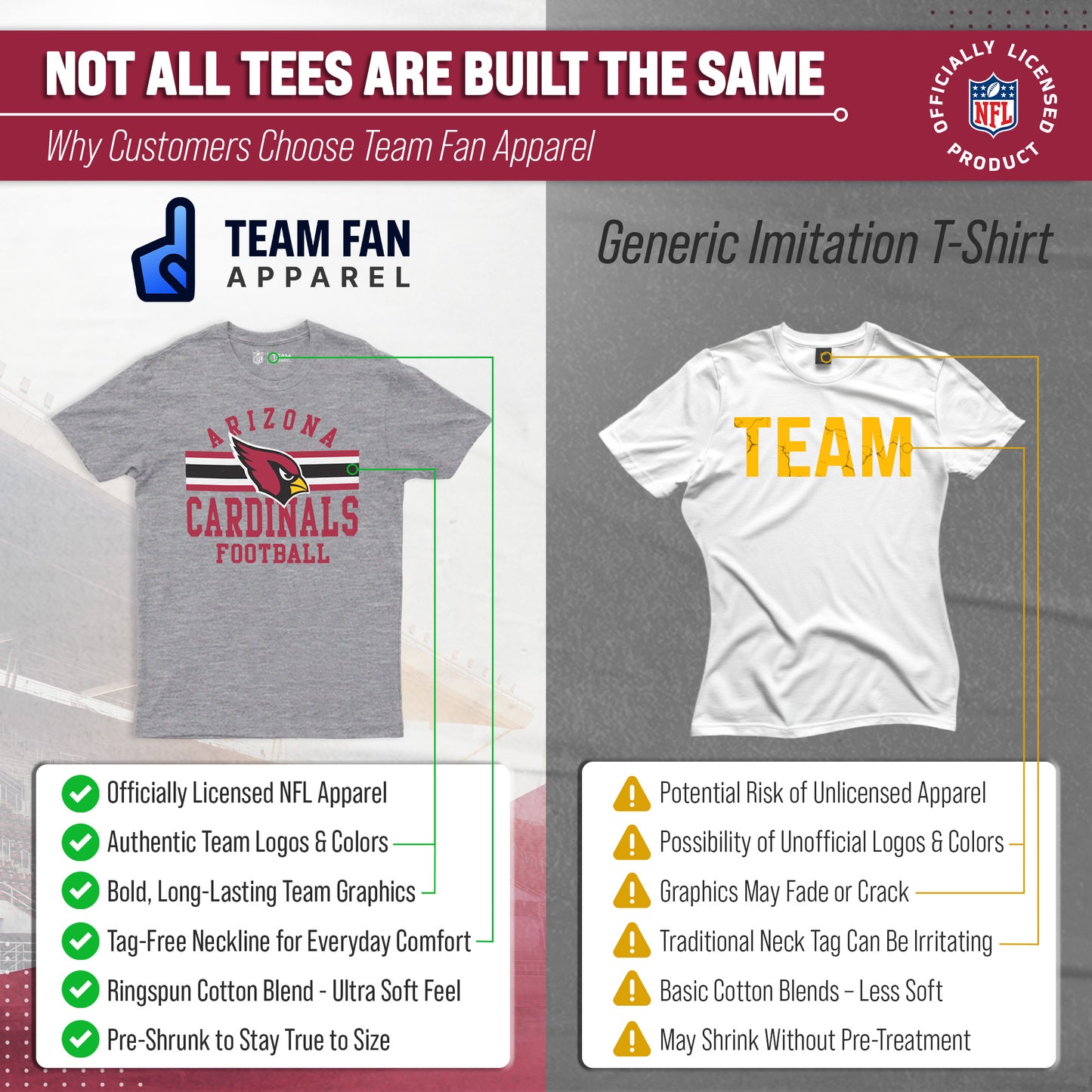 Arizona Cardinals NFL Adult Short Sleeve Team Stripe Tee - Sport Gray