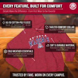 Arizona Wildcats NCAA Adult Unisex Starting Fresh Heathered Hooded Fleece Sweatshirt - Red Heather