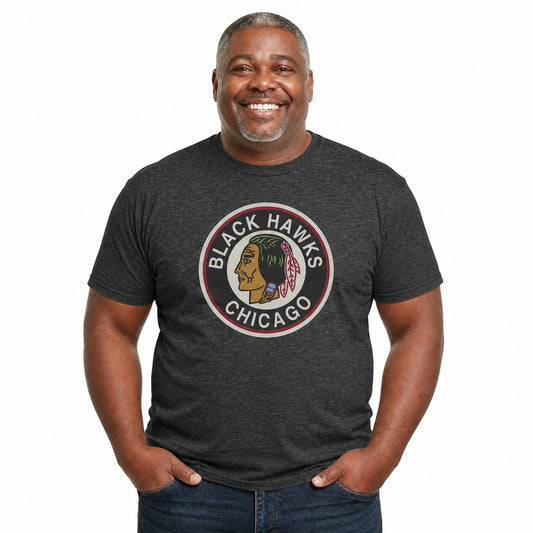 Chicago Blackhawks  Retro Logo Heathered T-Shirt Men Women NHL Fan - Black Heather
