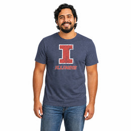 Illinois Fighting Illini  Heathered Logo T-Shirt Men Women NCAA Licensed - Navy