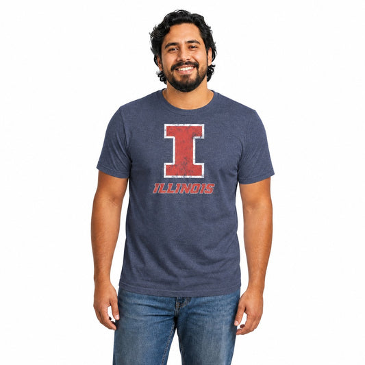 Illinois Fighting Illini  Heathered Logo T-Shirt Men Women NCAA Licensed - Navy