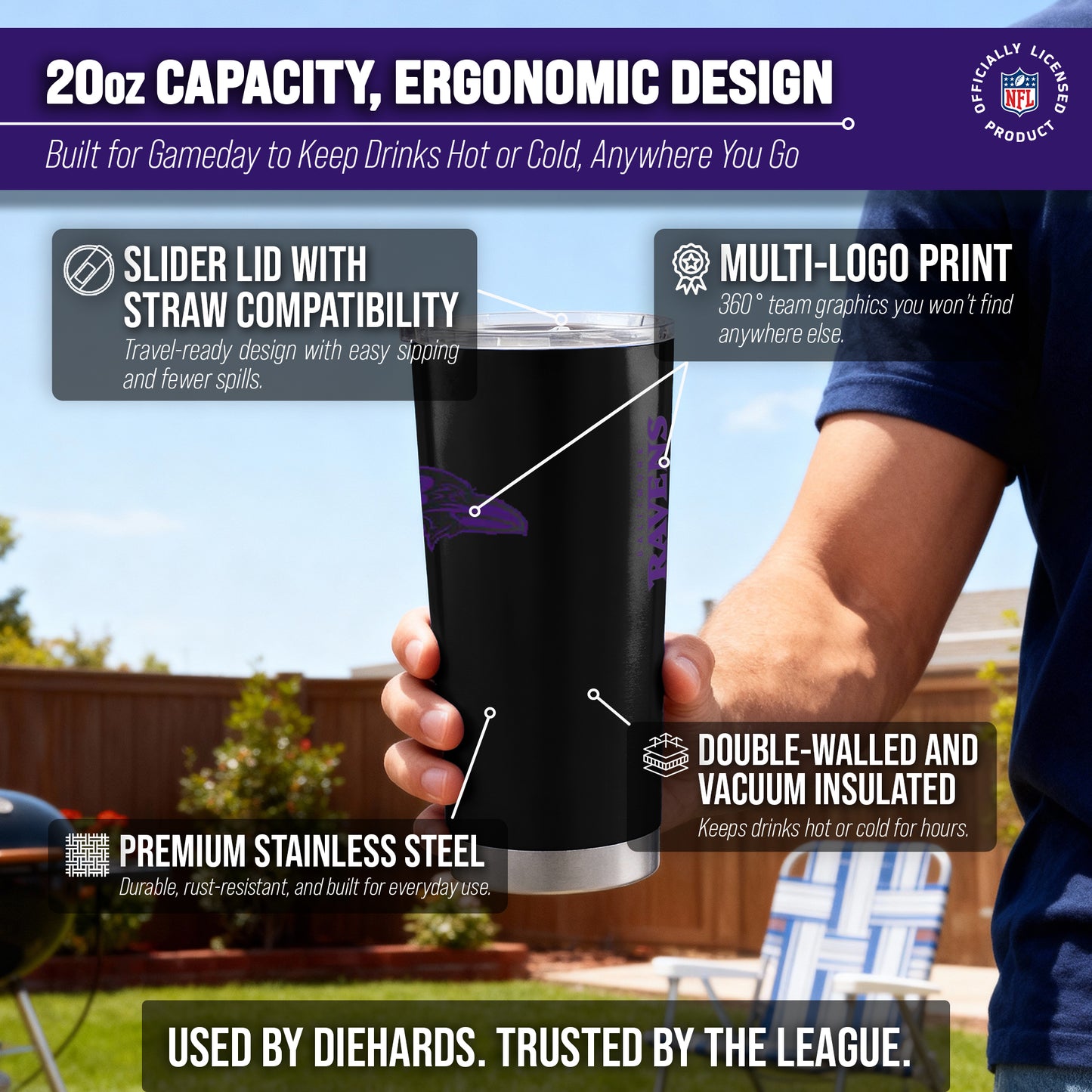 Baltimore Ravens NFL 20oz Gameday Stainless Steel Tumbler - Black