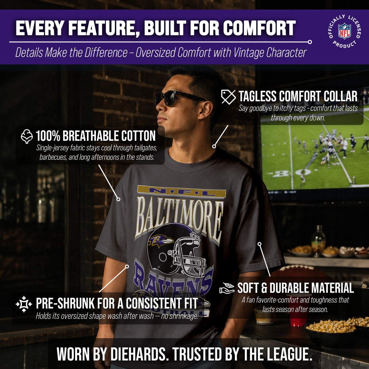 Baltimore Ravens Franchise Oversized Men's NFL Cotton Tee - Black