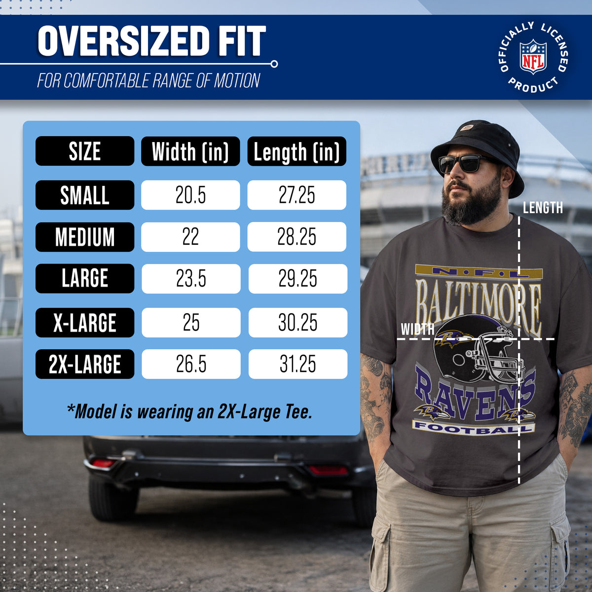 Baltimore Ravens Franchise Oversized Men's NFL Cotton Tee - Black
