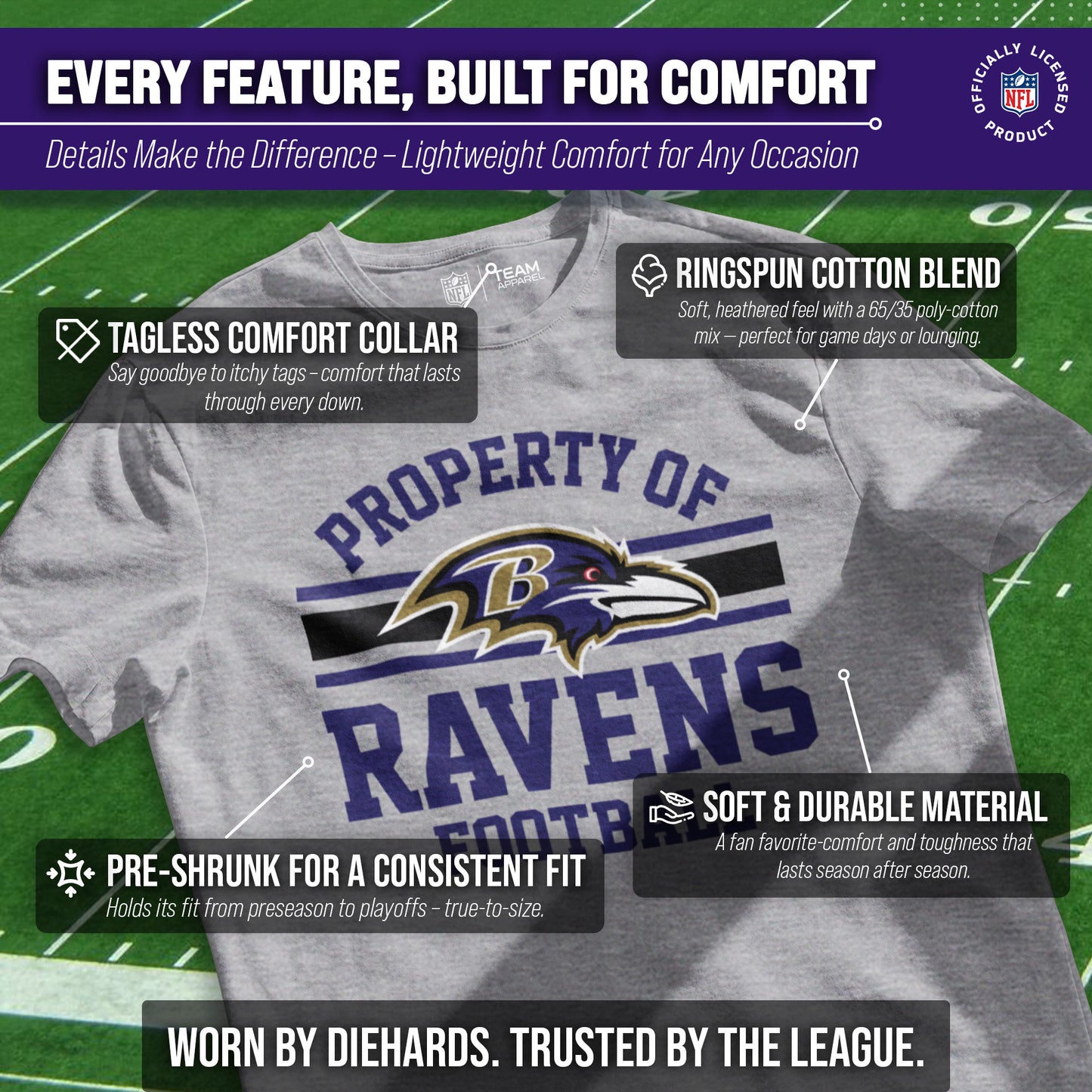 Baltimore Ravens NFL Adult Property Of T-Shirt - Sport Gray