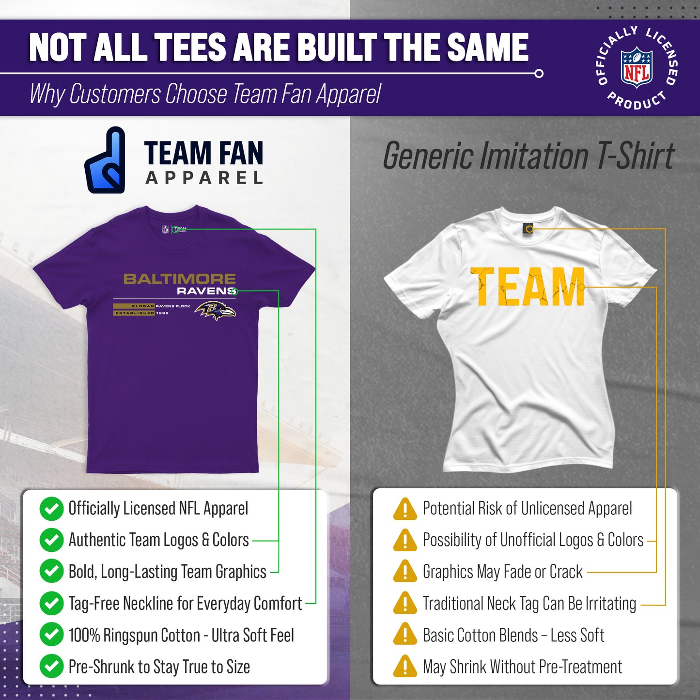 Baltimore Ravens Adult NFL Speed Stat Sheet T-Shirt - Purple