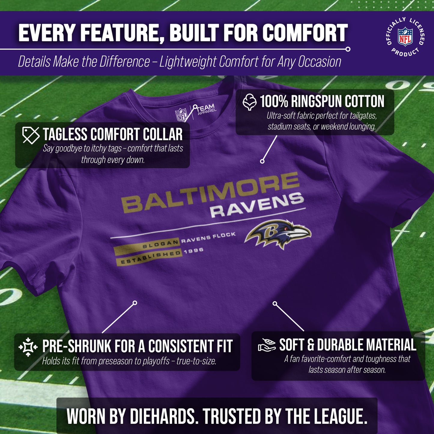 Baltimore Ravens Adult NFL Speed Stat Sheet T-Shirt - Purple