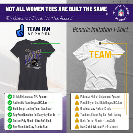 Baltimore Ravens NFL Womens Distressed Helmet Tag-Less Soft T-Shirt - Heather Charcoal