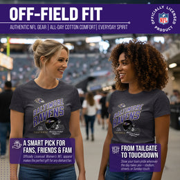 Baltimore Ravens NFL Womens Distressed Helmet Tag-Less Soft T-Shirt - Heather Charcoal