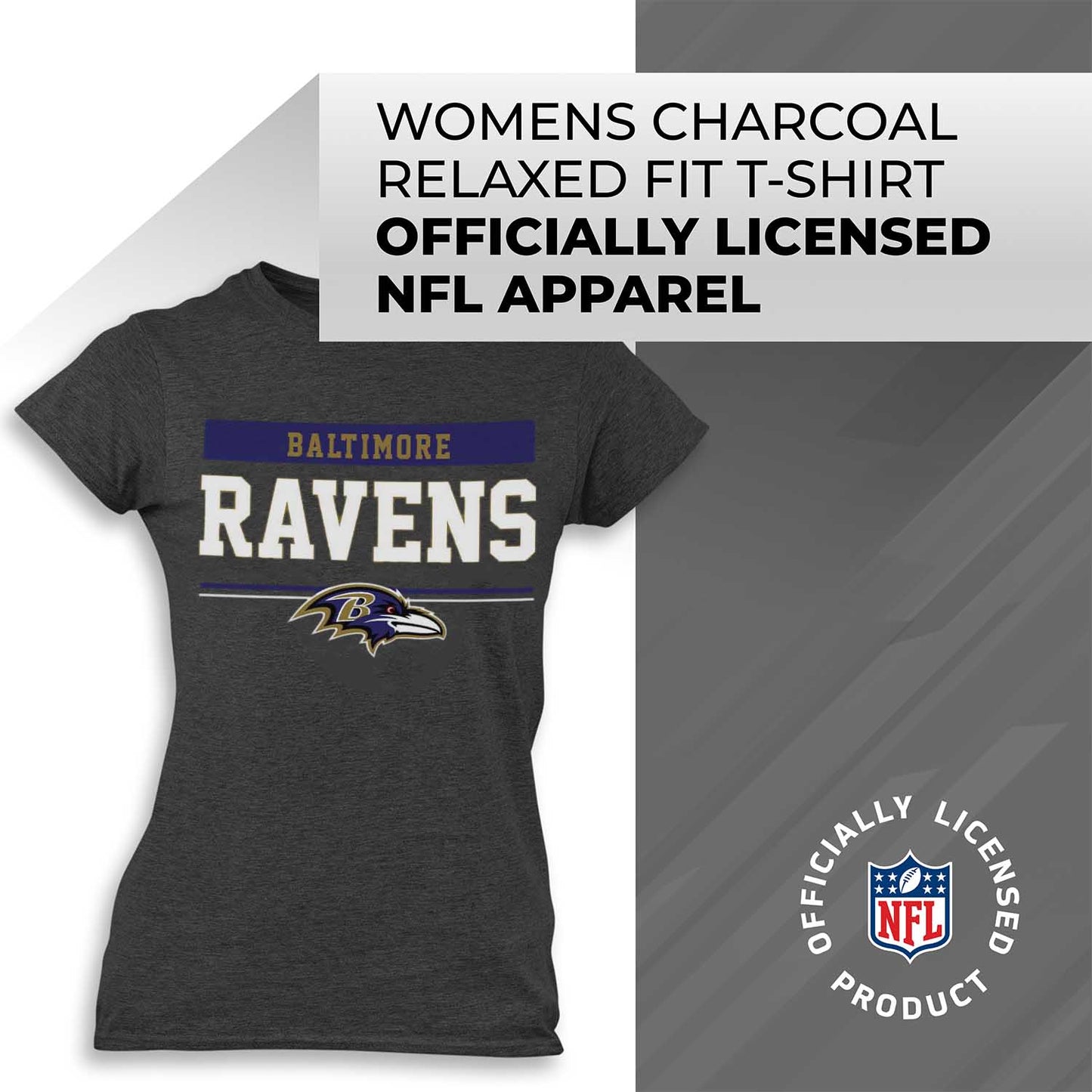 Baltimore Ravens NFL Women's Team Block Plus Sized Relaxed Fit T-Shirt - Charcoal